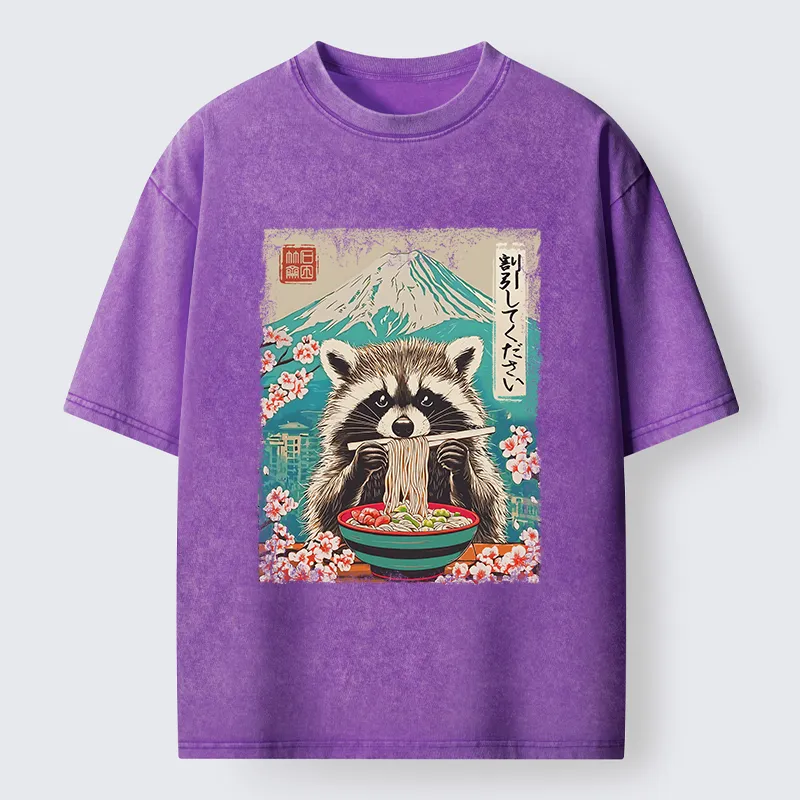 Tokyo-Tiger Please Give Raccoon A Discount Washed T-Shirt