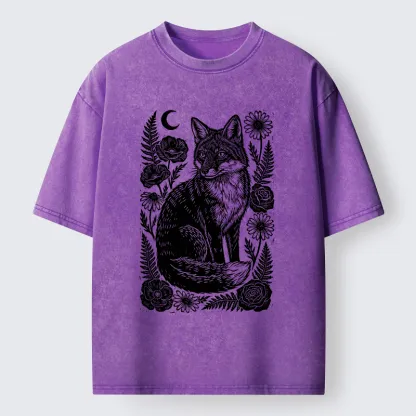 Tokyo‑Tiger Wild Fox Floral Vibe Washed T‑Shirt