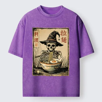 Tokyo‑Tiger Skeleton Ramen Meme Washed T‑Shirt