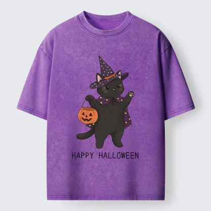 Tokyo‑Tiger Magic Cat Halloween Art Washed T‑Shirt
