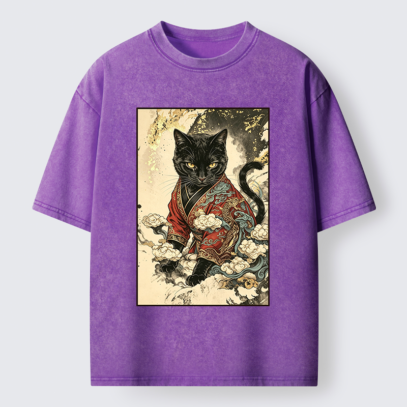 Tokyo‑Tiger Traditional Robe Cat Art Washed T‑Shirt