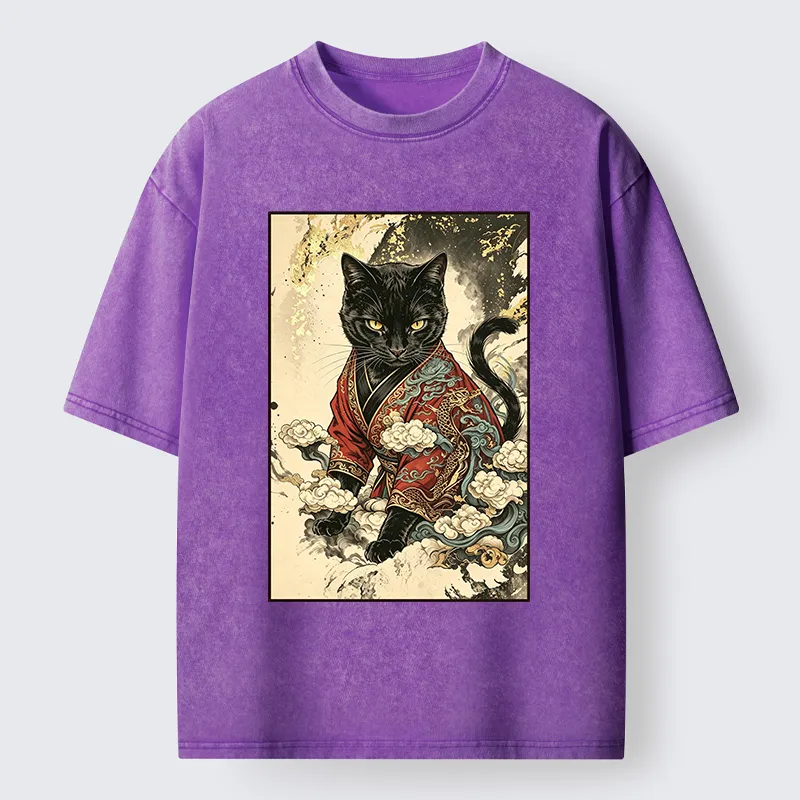 Tokyo‑Tiger Traditional Robe Cat Art Washed T‑Shirt