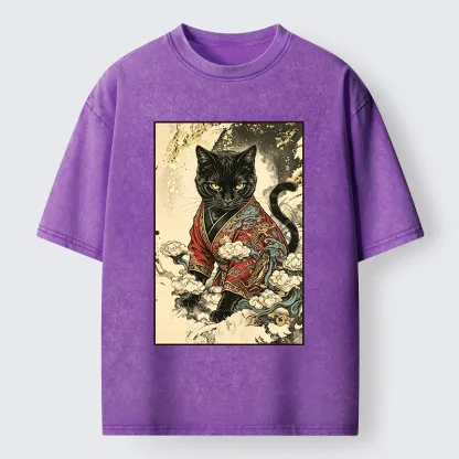 Tokyo‑Tiger Traditional Robe Cat Art Washed T‑Shirt