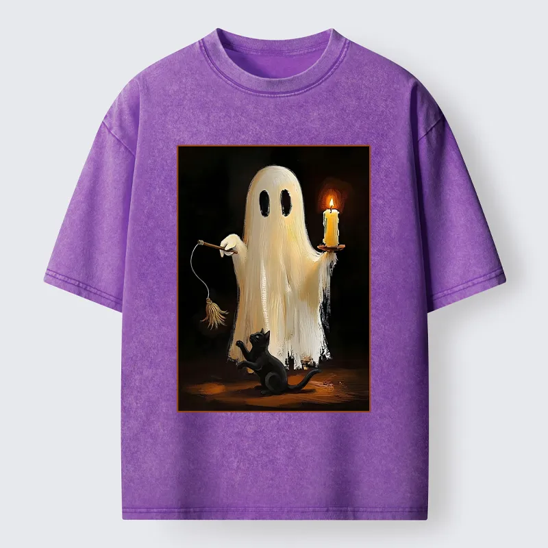 Tokyo‑Tiger Ghost Cat Halloween Art Washed T‑Shirt