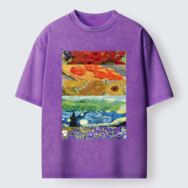 Tokyo‑Tiger Van Gogh Floral Scene Art Washed T‑Shirt