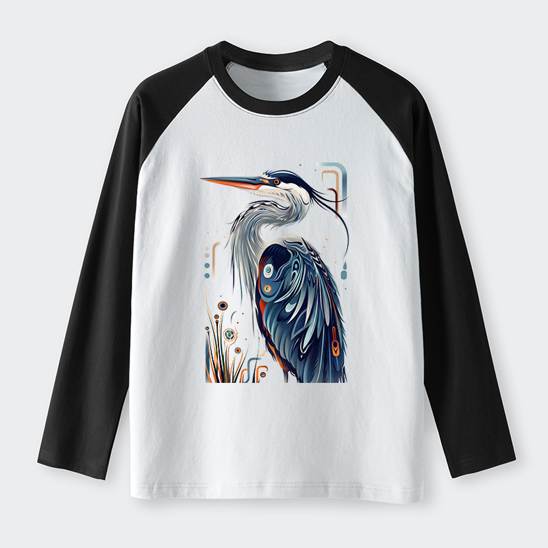 Tokyo-Tiger Stylish Blue Heron Raglan Long Sleeve T-shirt