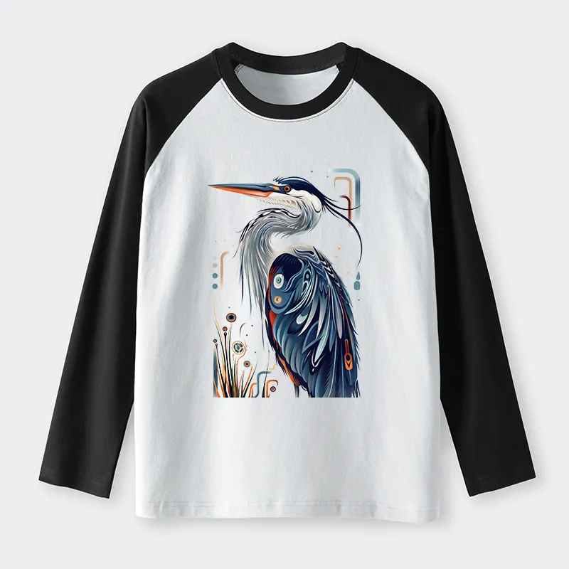 Tokyo-Tiger Stylish Blue Heron Raglan Long Sleeve T-shirt
