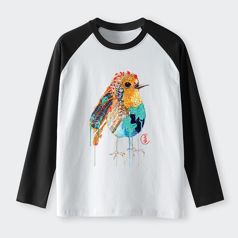 Tokyo-Tiger Sparkly Wild Bird Raglan Long Sleeve T-shirt