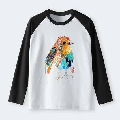 Tokyo-Tiger Sparkly Wild Bird Raglan Long Sleeve T-shirt