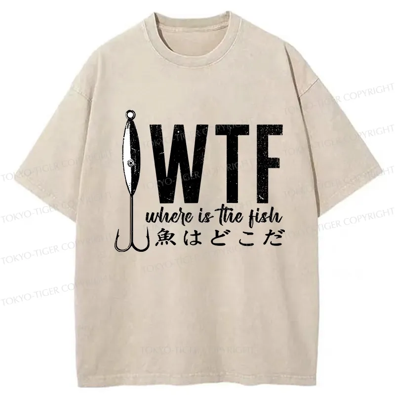 Tokyo-Tiger Funny Where's The Fish Washed T-Shirt