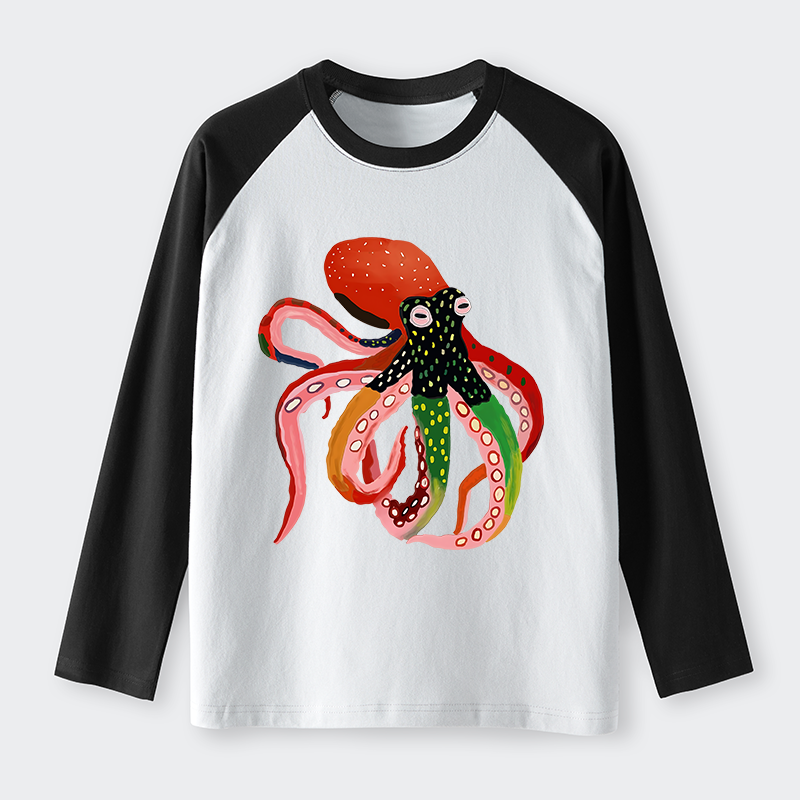Tokyo-Tiger Colorful Octopus Art Raglan Long Sleeve T-shirt