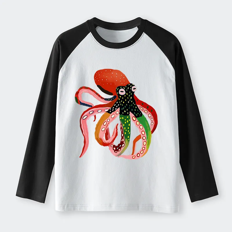 Tokyo-Tiger Colorful Octopus Art Raglan Long Sleeve T-shirt