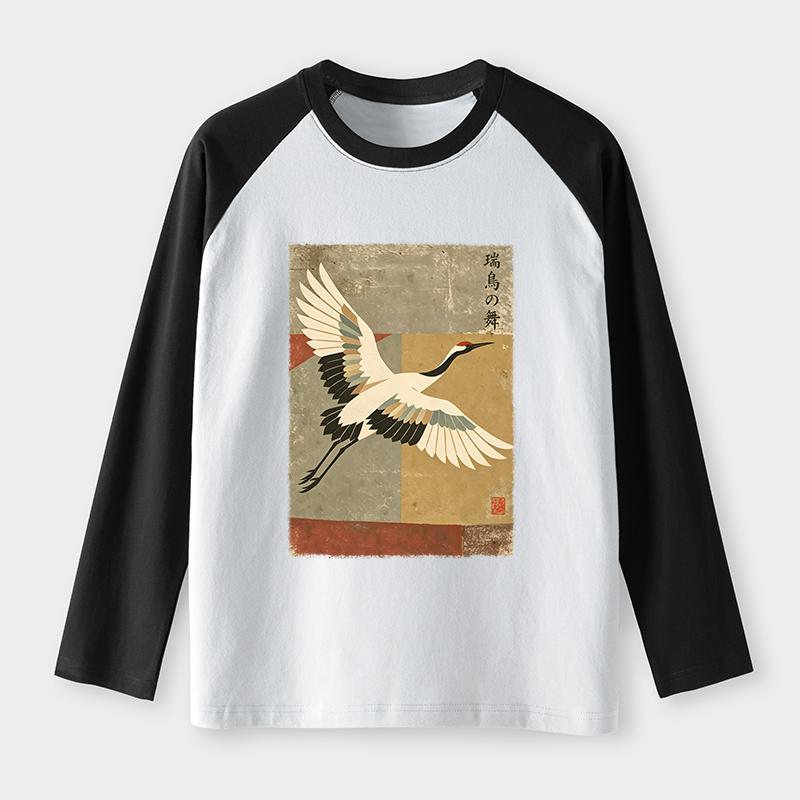 Tokyo-Tiger Crane Spirit Raglan Long Sleeve T-shirt