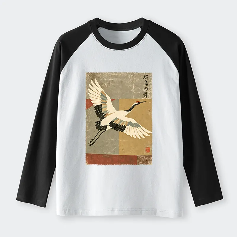 Tokyo-Tiger Crane Spirit Raglan Long Sleeve T-shirt