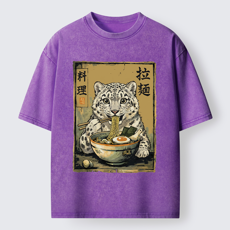 Tokyo‑Tiger Snow Leopard Ramen Washed T-Shirt