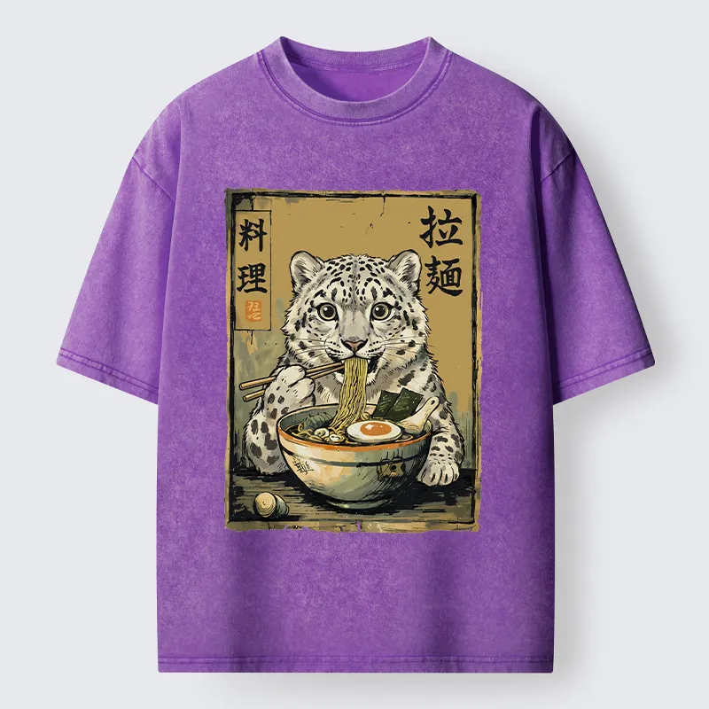Tokyo‑Tiger Snow Leopard Ramen Washed T-Shirt