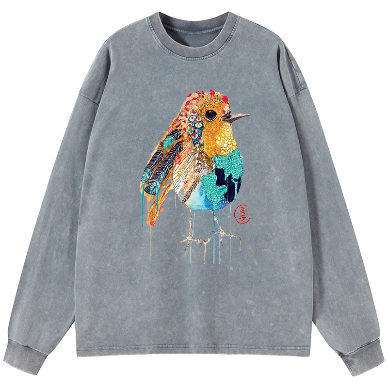 Tokyo-Tiger Sparkly Wild Bird Washed Long Sleeve T-Shirt