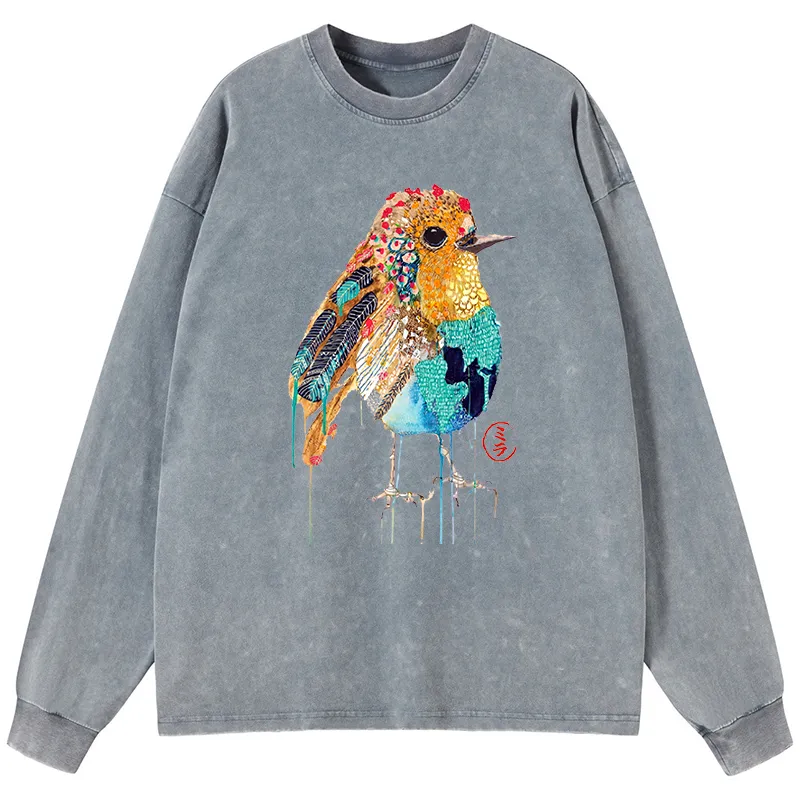 Tokyo-Tiger Sparkly Wild Bird Washed Long Sleeve T-Shirt Sale