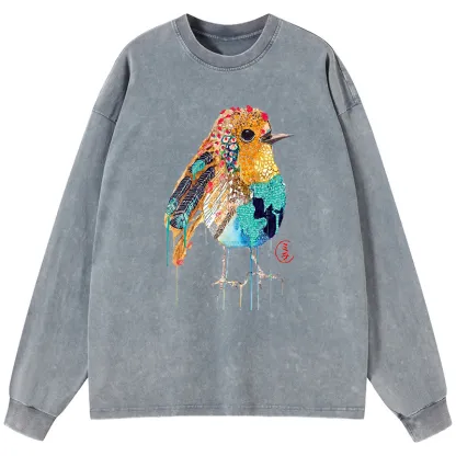 Tokyo-Tiger Sparkly Wild Bird Washed Long Sleeve T-Shirt