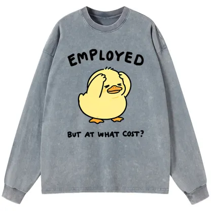Tokyo-Tiger Funny Work Duck Washed Long Sleeve T-Shirt