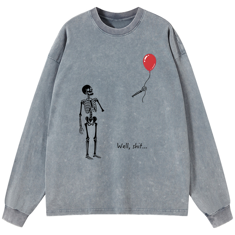 Tokyo-Tiger Skeleton Balloon Meme Washed Long Sleeve T-Shirt