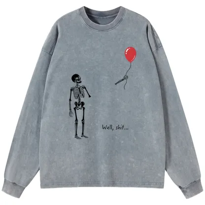 Tokyo-Tiger Skeleton Balloon Meme Washed Long Sleeve T-Shirt