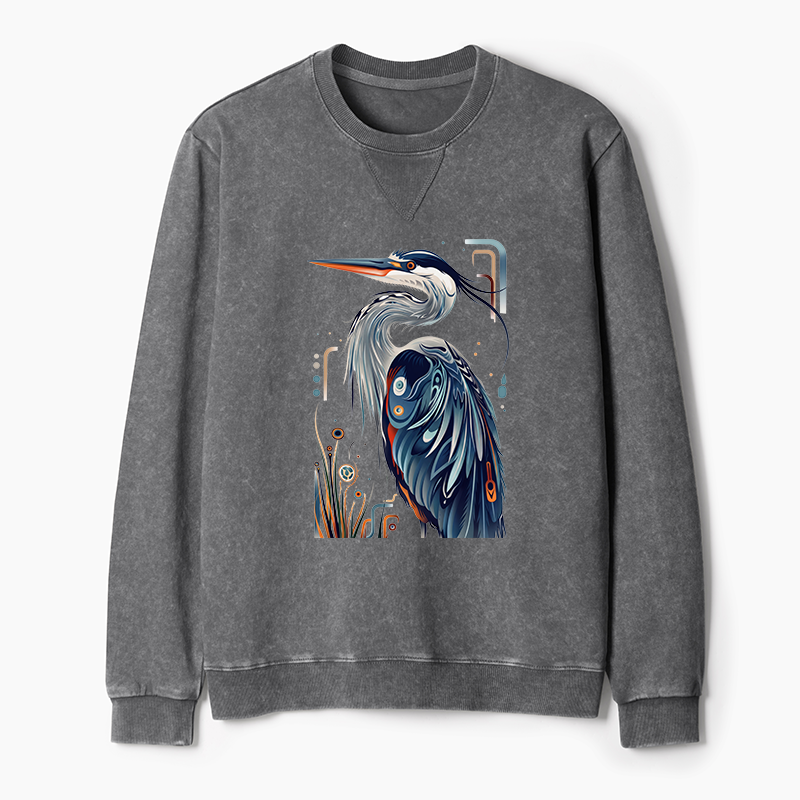 Tokyo-Tiger Stylish Blue Heron Washed Terry Sweatshirt