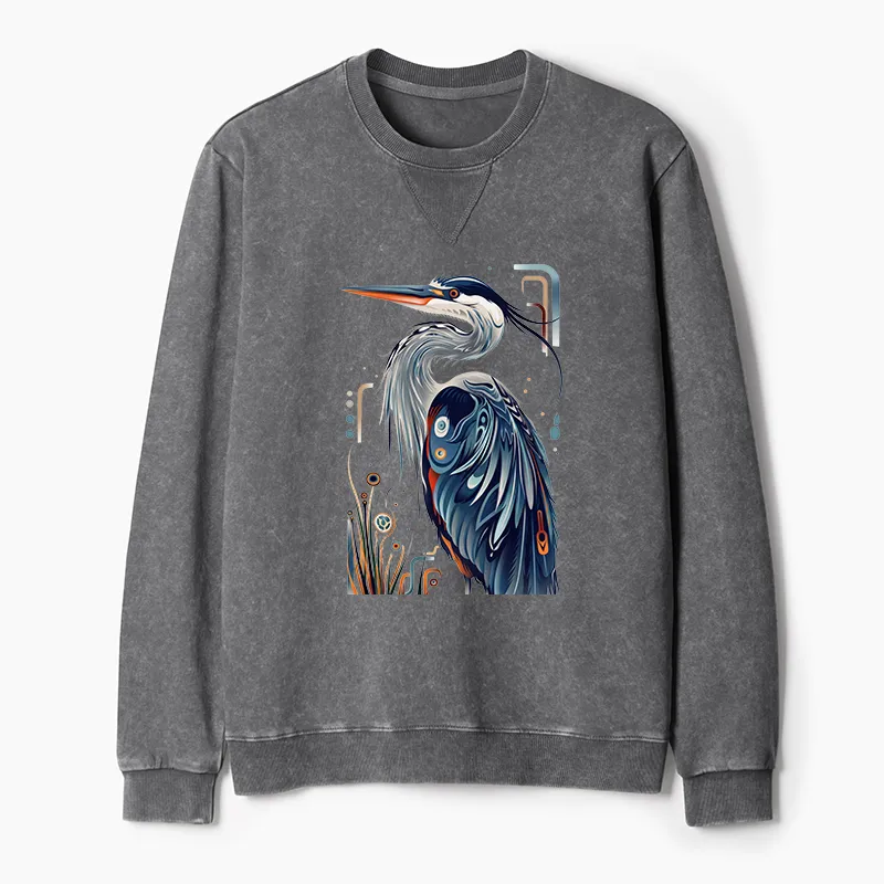 Tokyo-Tiger Stylish Blue Heron Washed Terry Sweatshirt