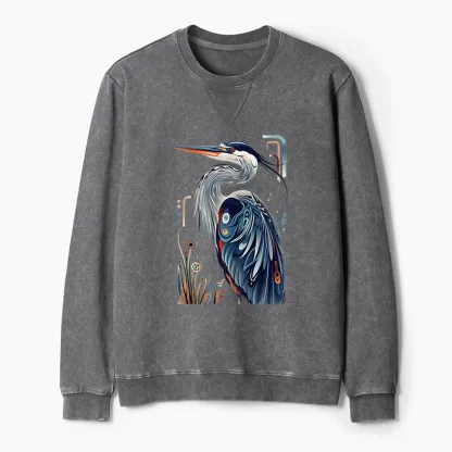 Tokyo-Tiger Stylish Blue Heron Washed Terry Sweatshirt