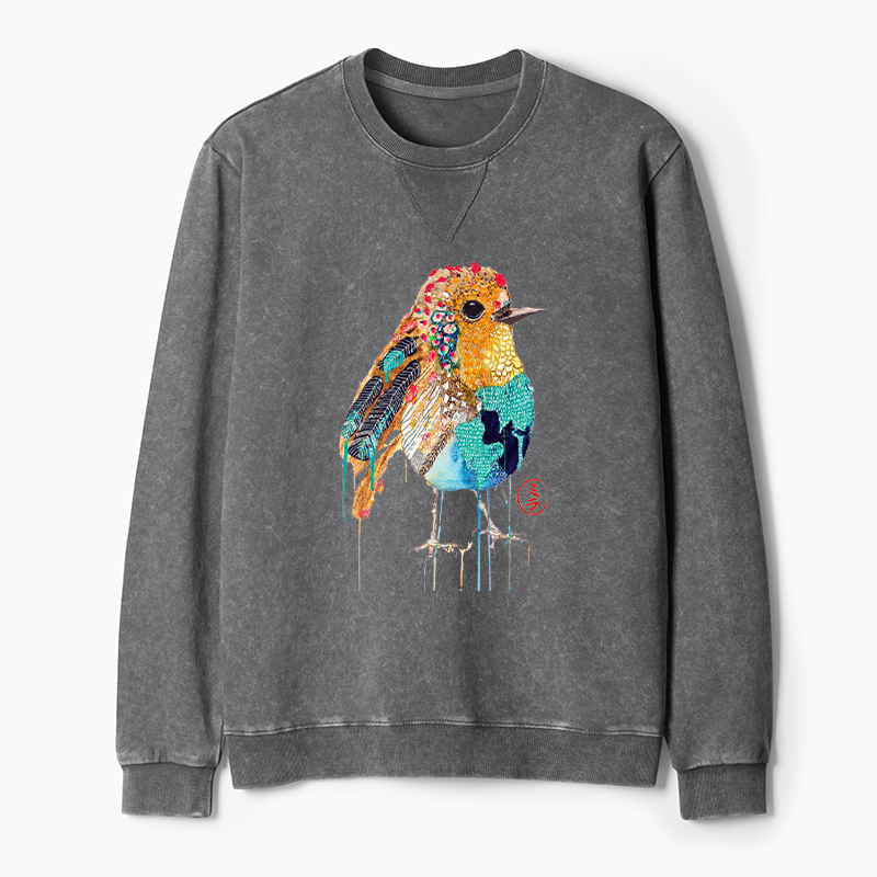 Tokyo-Tiger Sparkly Wild Bird Washed Terry Sweatshirt
