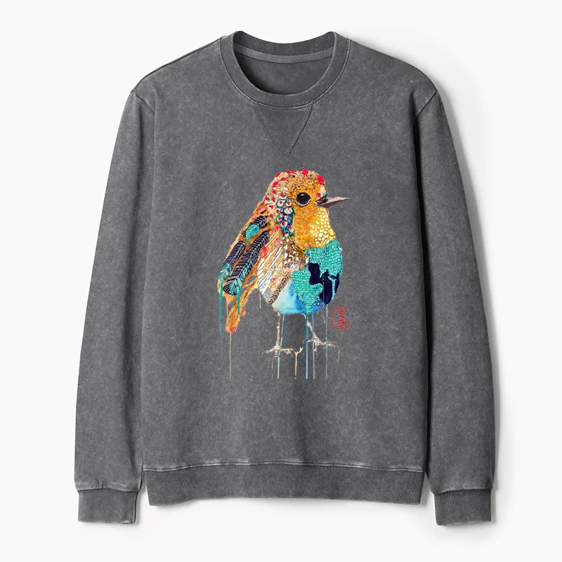 Tokyo-Tiger Sparkly Wild Bird Washed Terry Sweatshirt