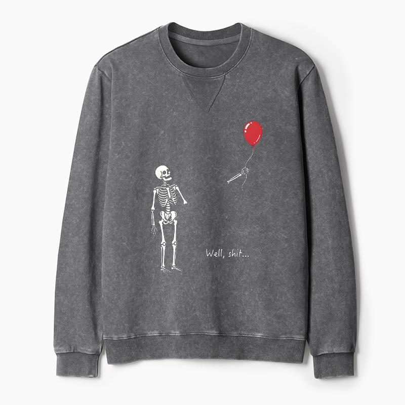Tokyo-Tiger Skeleton Balloon Meme Washed Terry Sweatshirt