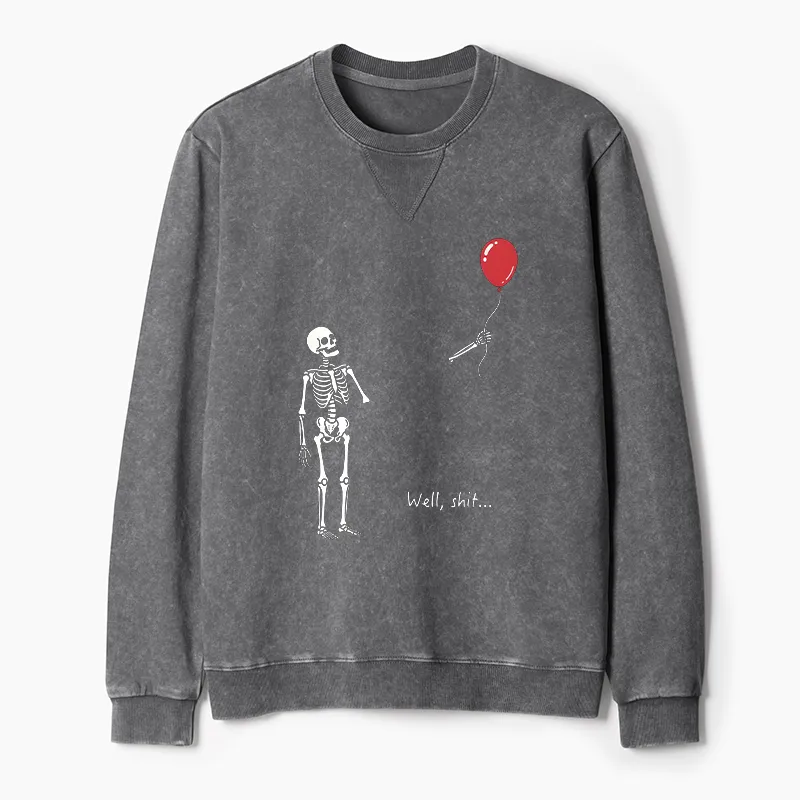 Tokyo-Tiger Skeleton Balloon Meme Washed Terry Sweatshirt