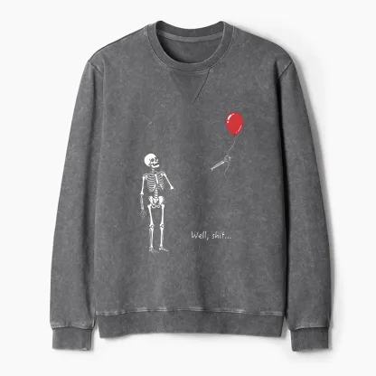 Tokyo-Tiger Skeleton Balloon Meme Washed Terry Sweatshirt