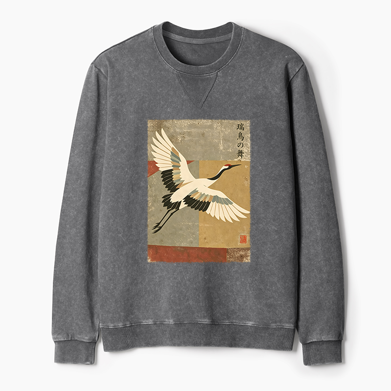 Tokyo-Tiger Crane Spirit Washed Terry Sweatshirt