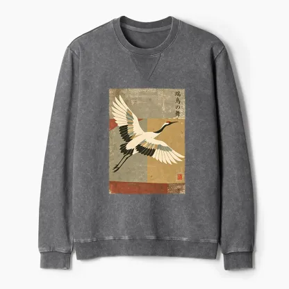 Tokyo-Tiger Crane Spirit Washed Terry Sweatshirt
