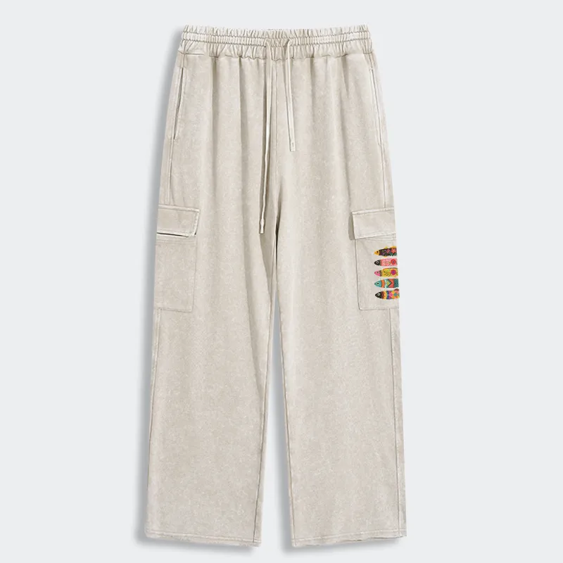 Tokyo-Tiger Colorful Patterned Fish Washed Utility Sweatpants