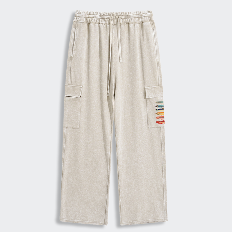 Tokyo-Tiger Colorful Fish Stack Washed Utility Sweatpants