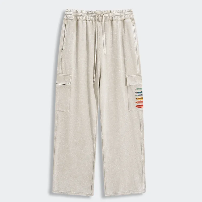 Tokyo-Tiger Colorful Fish Stack Washed Utility Sweatpants