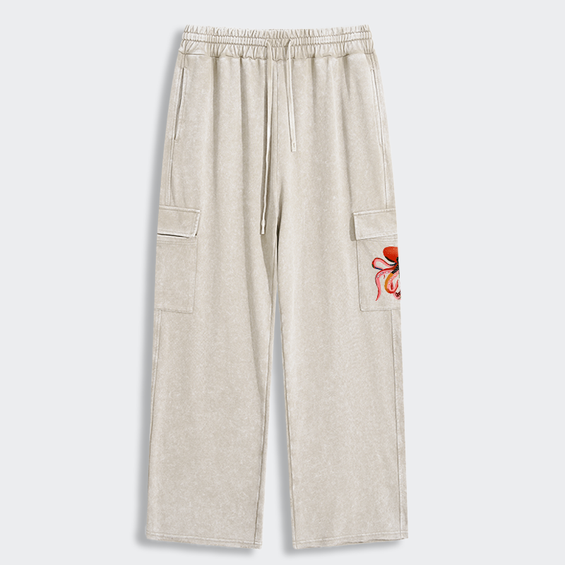 Tokyo-Tiger Colorful Octopus Art Washed Utility Sweatpants
