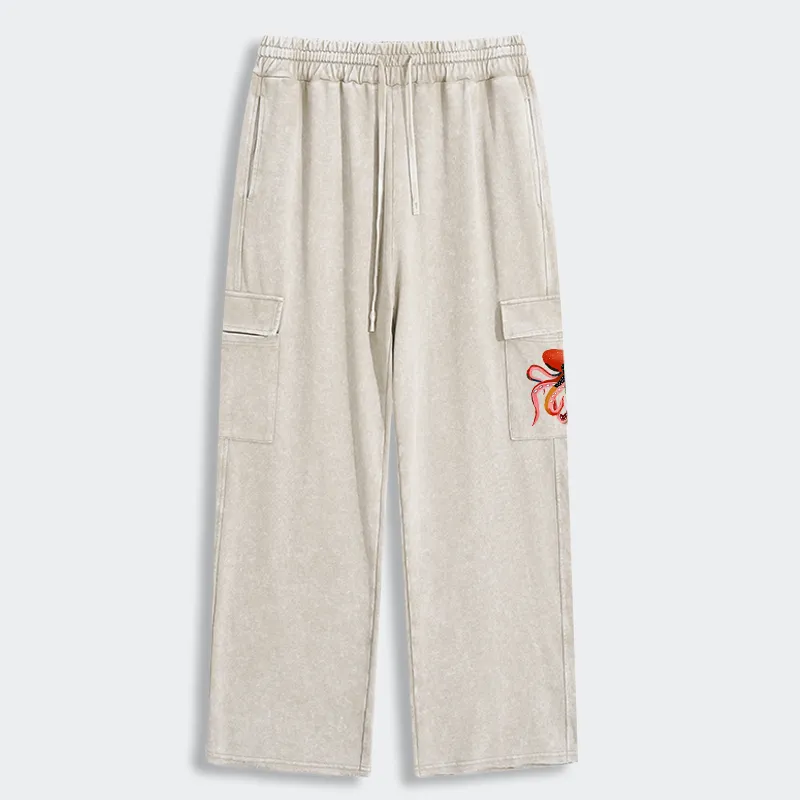 Tokyo-Tiger Colorful Octopus Art Washed Utility Sweatpants