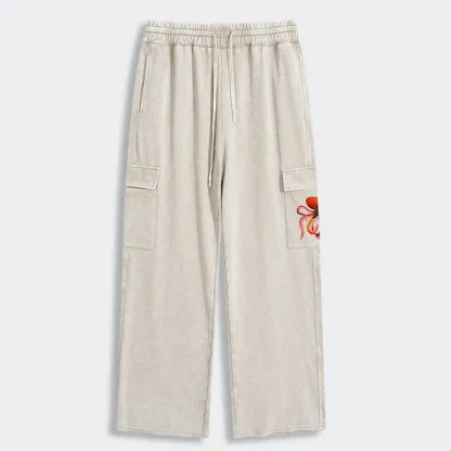 Tokyo-Tiger Colorful Octopus Art Washed Utility Sweatpants