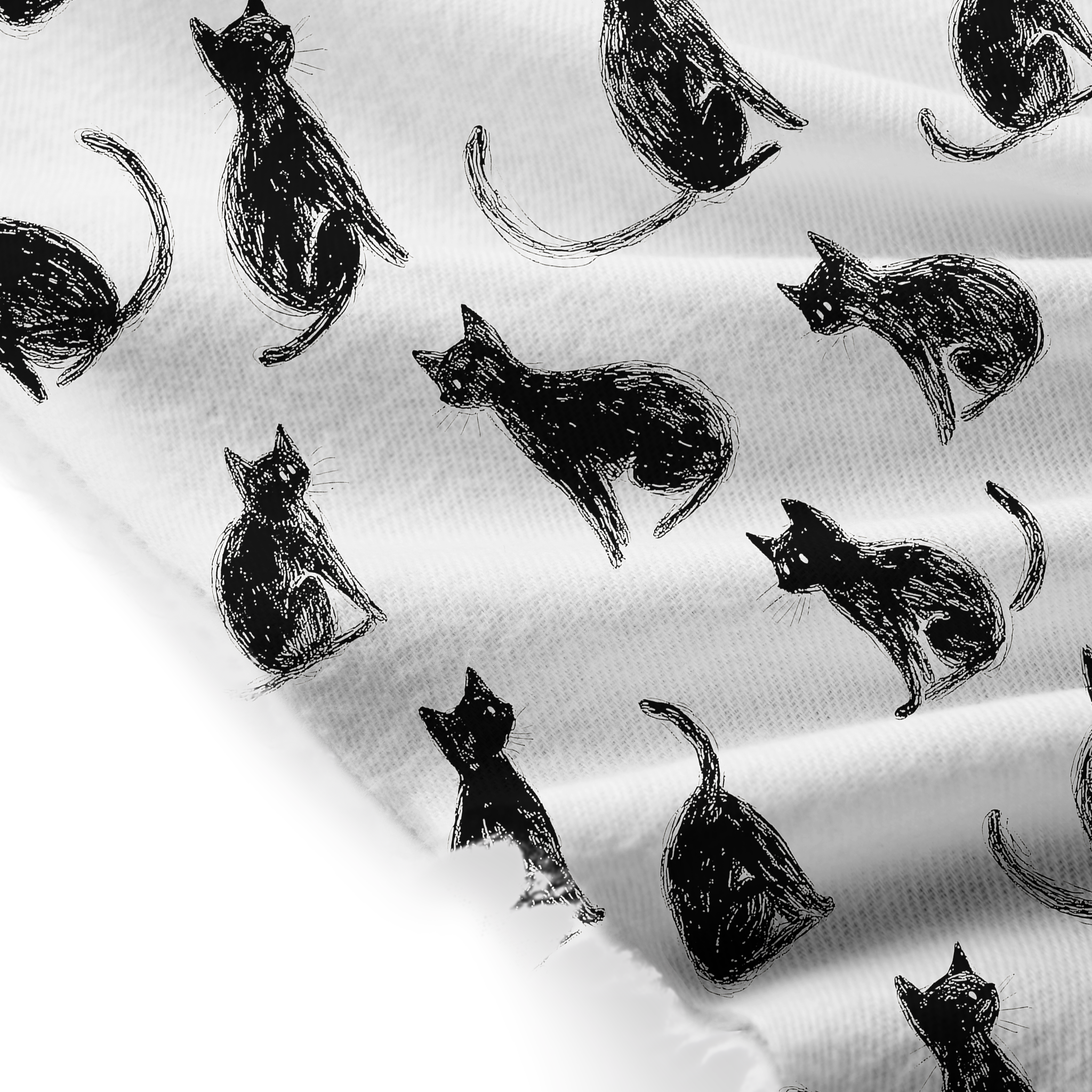 Tokyo-Tiger Black Cat White Fringed Scarf