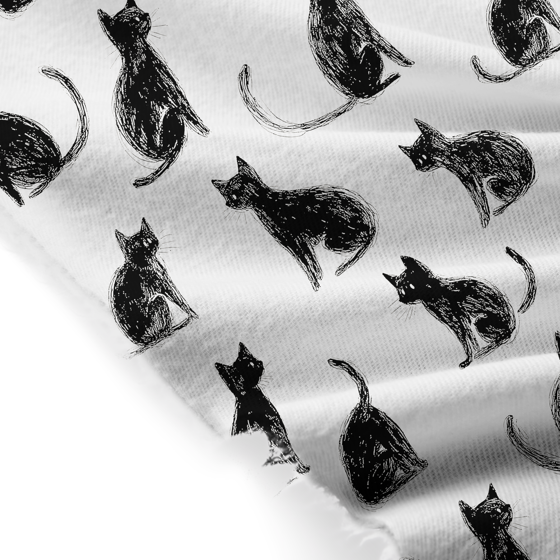 Tokyo-Tiger Black Cat White Fringed Scarf