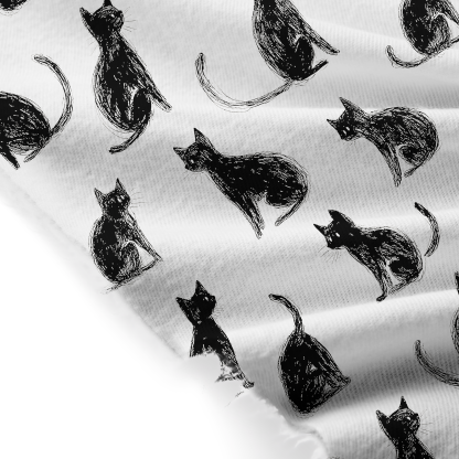 Tokyo-Tiger Black Cat White Fringed Scarf