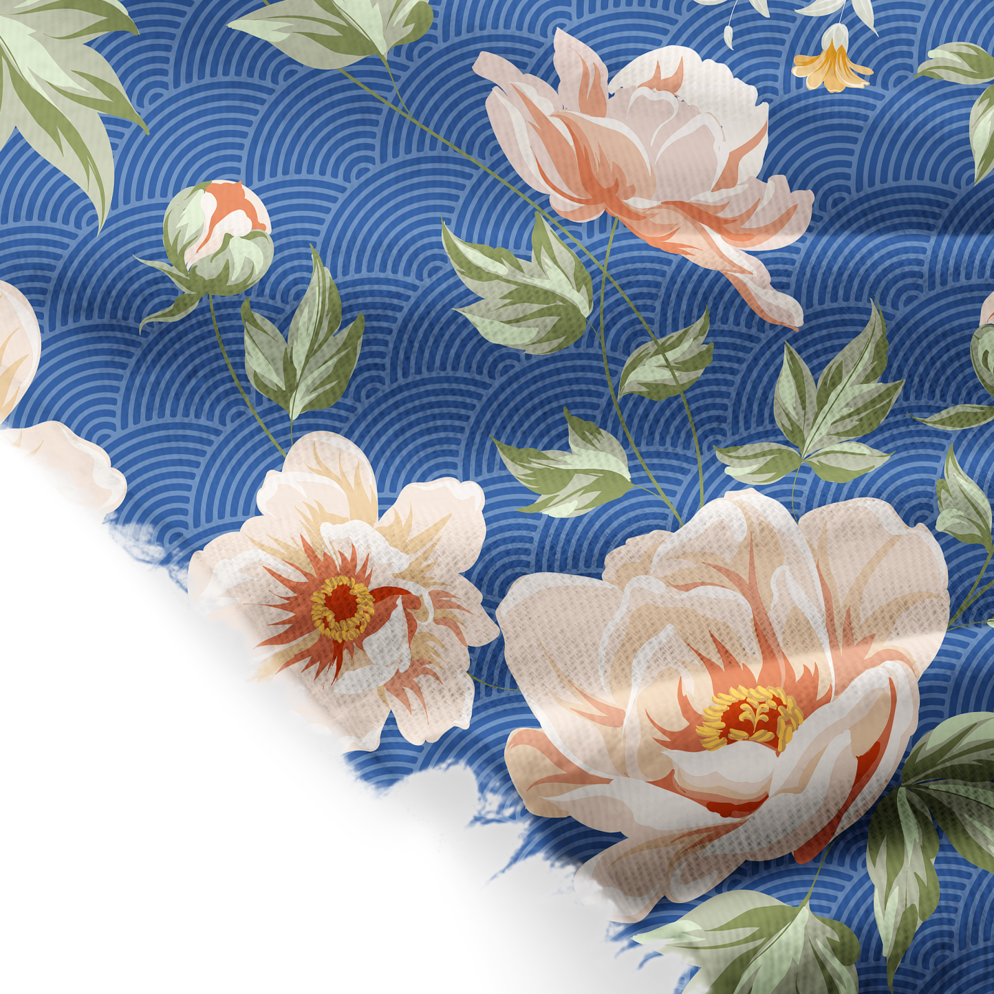 Tokyo-Tiger Flowers In The Waves Fringed Scarf
