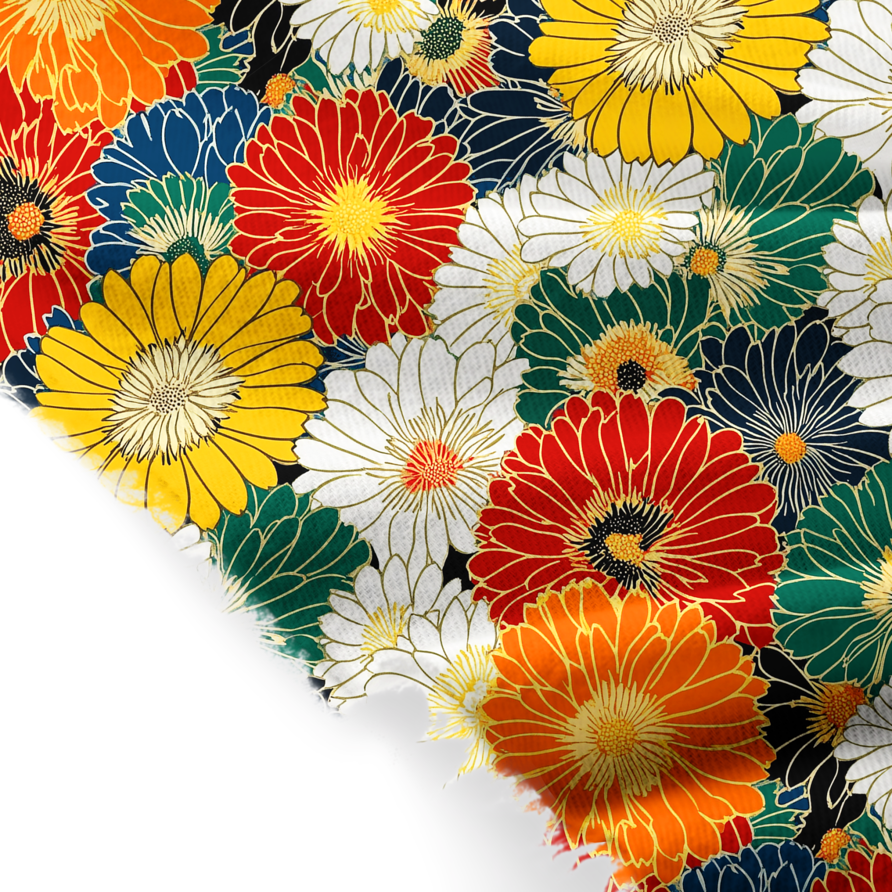 Tokyo-Tiger Colorful Chrysanthemums Fringed Scarf