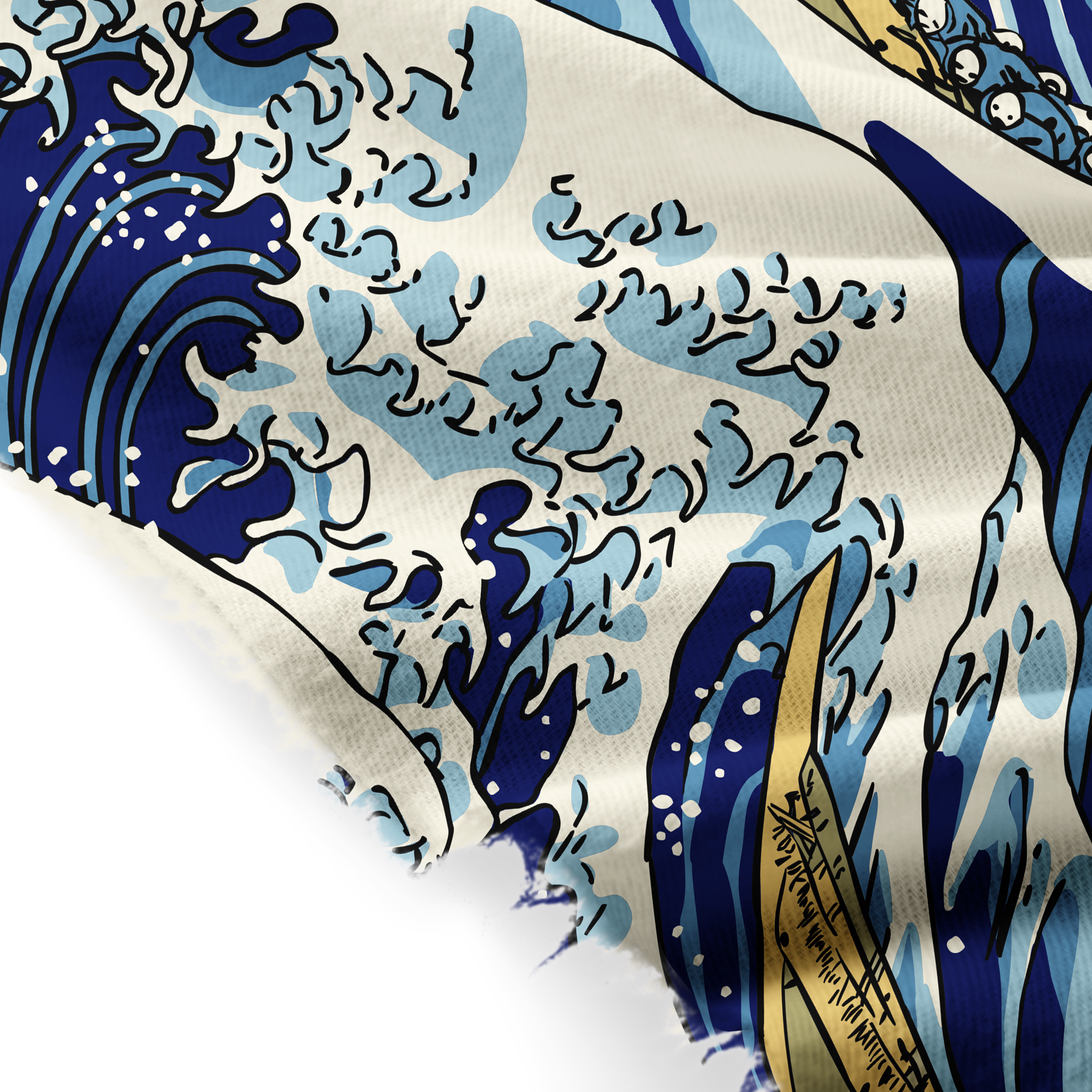 Tokyo-Tiger Japanese Great Wave Fringed Scarf