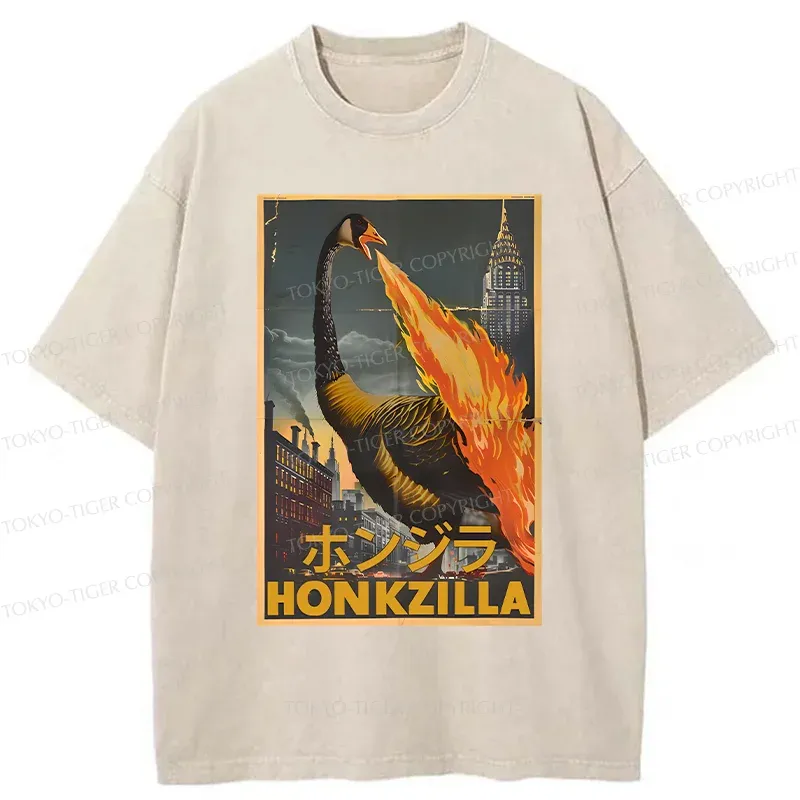 Tokyo-Tiger Funny Honkzilla Washed T-Shirt