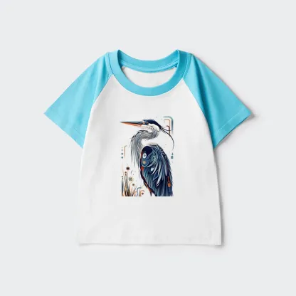 Tokyo-Tiger Stylish Blue Heron Kids Raglan T-shirt